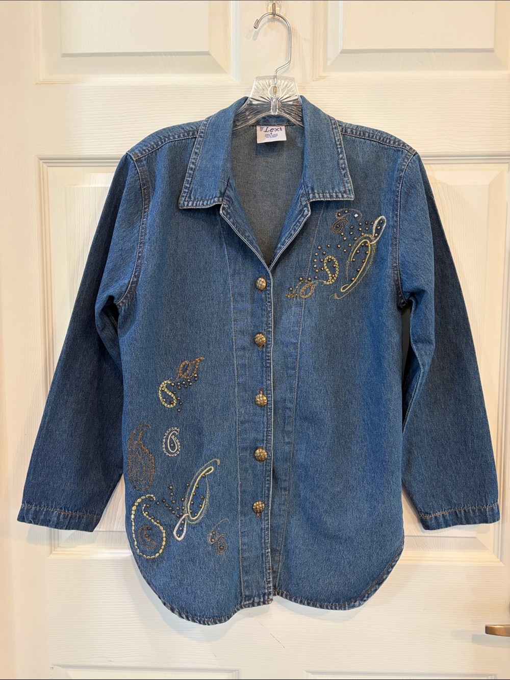 Lexi Embellished Denim Button-Down Shirt Jacket - Blue